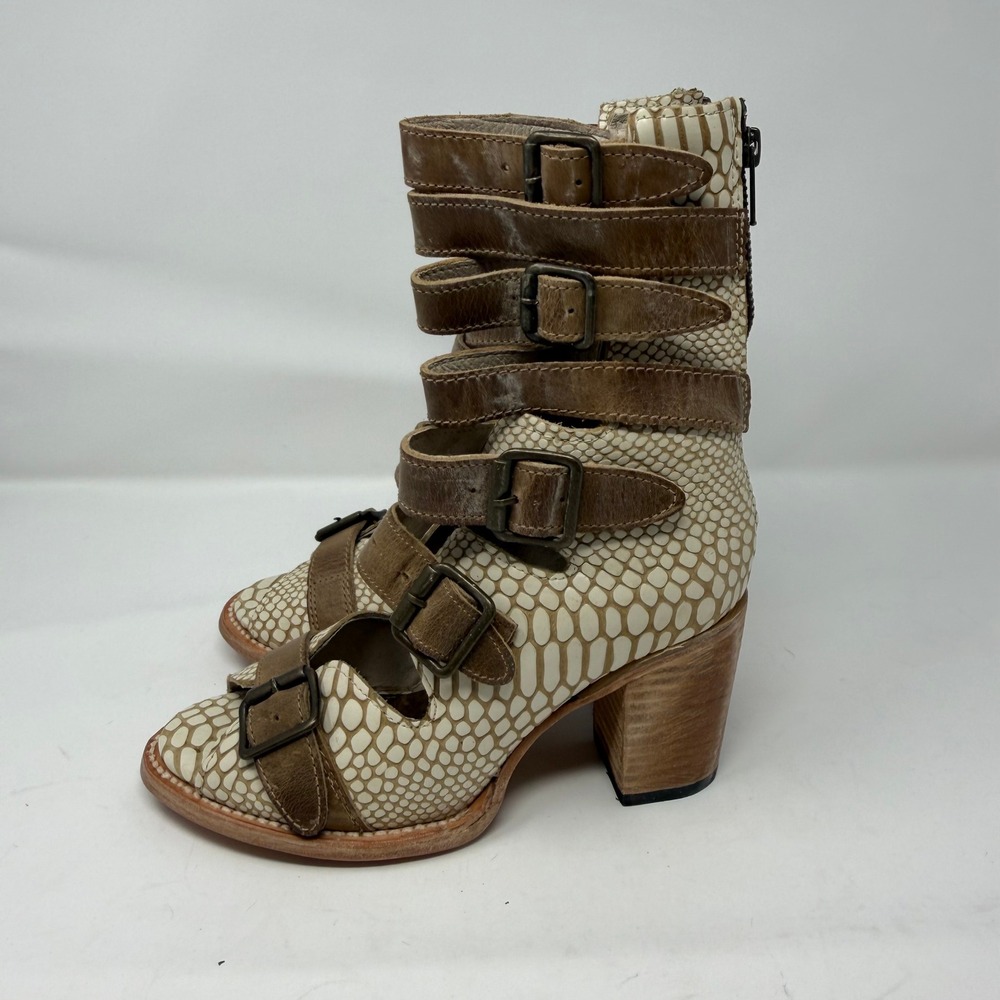 Freebird Bond Gladiator Sandal Heels Snakeskin Leather Tan Women Size 7